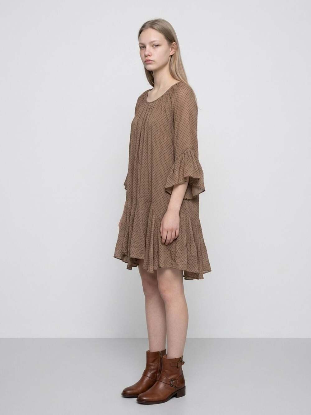 Sassybling Boho Crinkle Flounce Tunic Dress Earth Tone Whimsigoth Cottagecore M